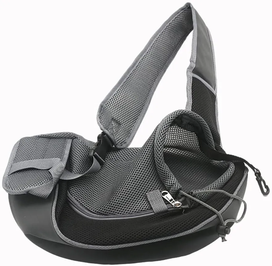 Pet Dog Sling Carrier, Breathable Mesh Portable Travel Safe Pet Sling Shoulder Bag Carrier with Adjustable Non-Slip Shoulder Strap for Small Dogs Cats Puppy (Small, Black)