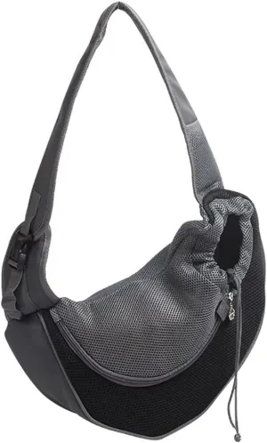 Pet Dog Sling Carrier, Breathable Mesh Portable Travel Safe Pet Sling Shoulder Bag Carrier with Adjustable Non-Slip Shoulder Strap for Small Dogs Cats Puppy (Small, Black)
