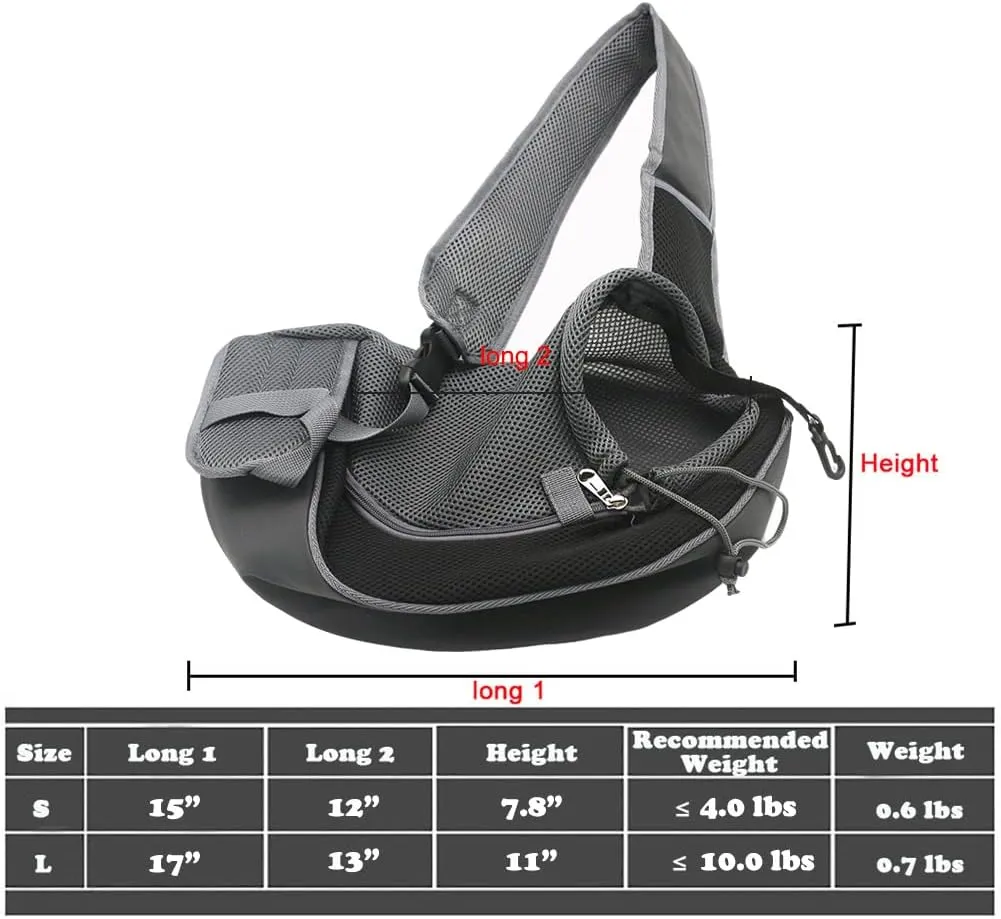 Pet Dog Sling Carrier, Breathable Mesh Portable Travel Safe Pet Sling Shoulder Bag Carrier with Adjustable Non-Slip Shoulder Strap for Small Dogs Cats Puppy (Small, Black)