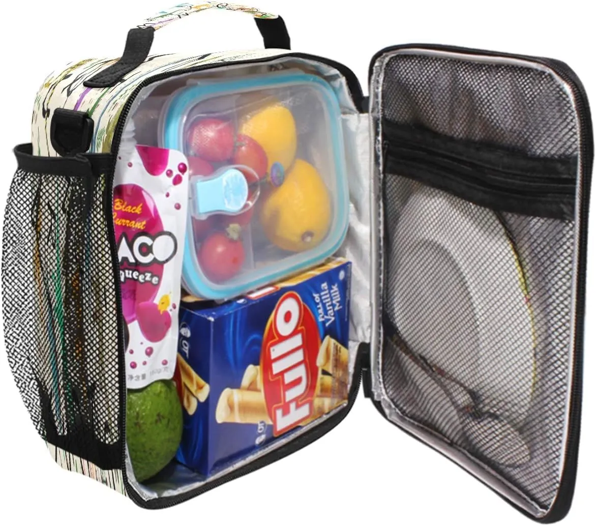 Pfrewn Dinosaur Lunch Box Alphabets With Dinosaurs Lunch Bag Insulated Reusable Cooler Meal Prep Bags Dino Animals Lunch Tote with Shoulder Strap for School Kids Boys Teens Office Adults