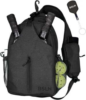 Pickleball Bag - Pickleball Bags for Women Men, Crossbody Sports Backpack – Adjustable Sling Bag with Hanging Fence Hook