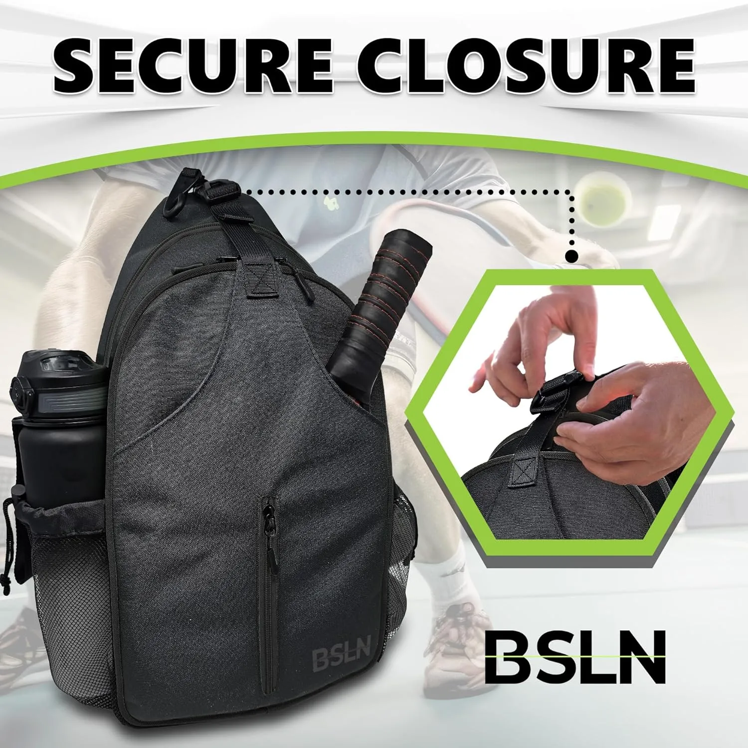 Pickleball Bag - Pickleball Bags for Women Men, Crossbody Sports Backpack – Adjustable Sling Bag with Hanging Fence Hook