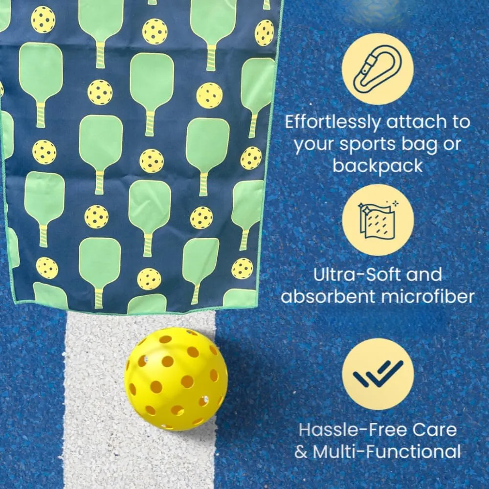 Pickleball Premium Microfiber Towel, Pickleball Gift and Accessory, Cute 15x30 inch Sports Towel for Pickleball Players (Green/Navy)