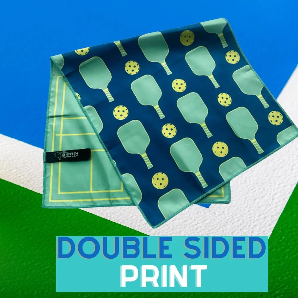 Pickleball Premium Microfiber Towel, Pickleball Gift and Accessory, Cute 15x30 inch Sports Towel for Pickleball Players (Green/Navy)