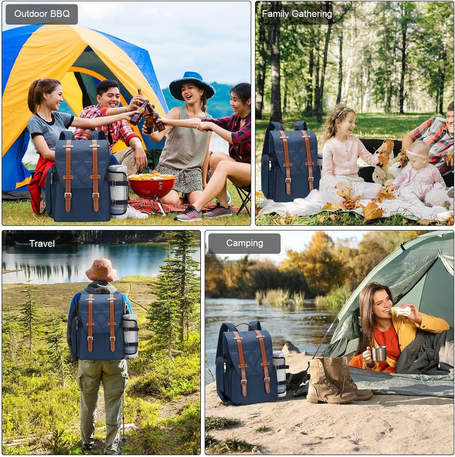 Picnic Backpack for 2 Person with Large Insulated Cooler Bag, Picnic Basket Set with Wine Pouch, Waterproof Picnic Blanket & Cutlery Set. Perfect for, Camping, Party,Wedding Gift for Couple,Blue