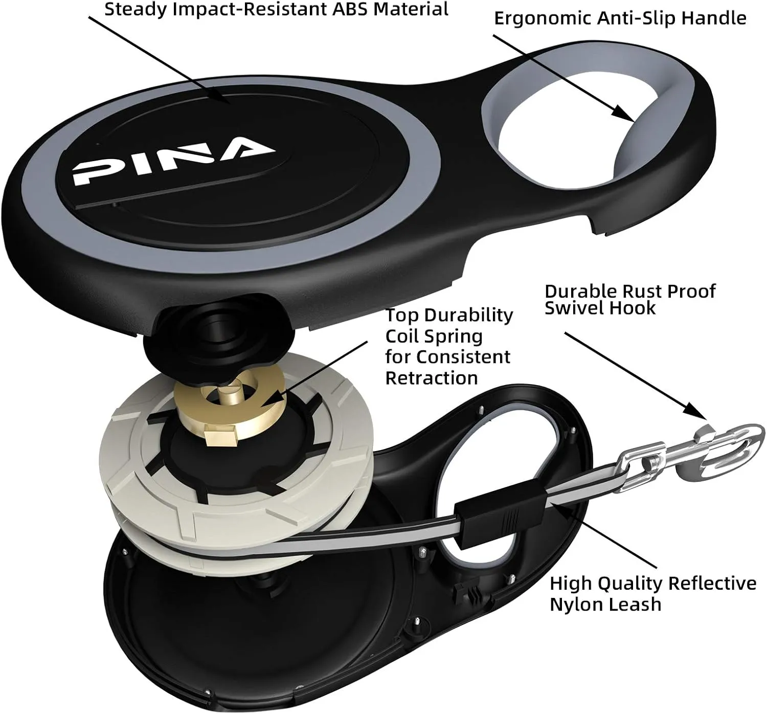 PINA Retractable Dog Leash, 26ft Dog Leash for Small Medium Large Dogs Up to 110lbs, 360° Tangle-Free Strong Reflective Nylon Tape, with Anti-Slip Handle, One-Handed Brake, Lock - 2PACK