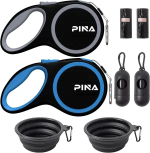 PINA Retractable Dog Leash, 26ft Dog Leash for Small Medium Large Dogs Up to 110lbs, 360° Tangle-Free Strong Reflective Nylon Tape, with Anti-Slip Handle, One-Handed Brake, Lock - 2PACK