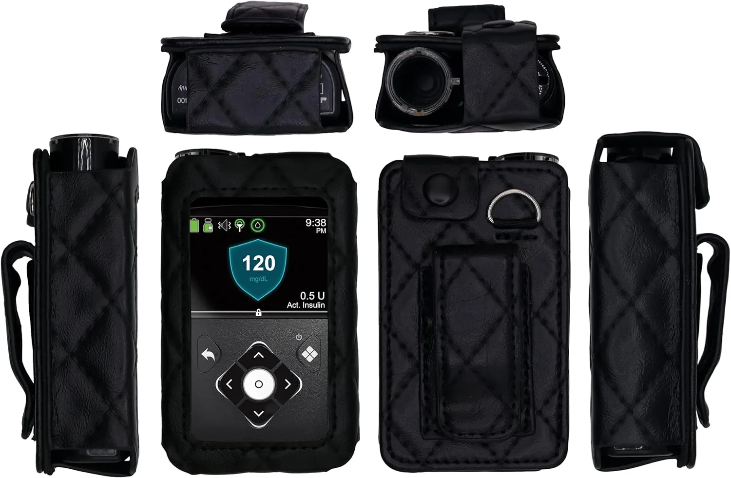 Plaid Fitted Leather Case W/Screen Protector & Lanyard for Medtronic Minimed Insulin Pump (Minimed 630G / 640G / 650G / 670G / 770G / 780G) (Black)