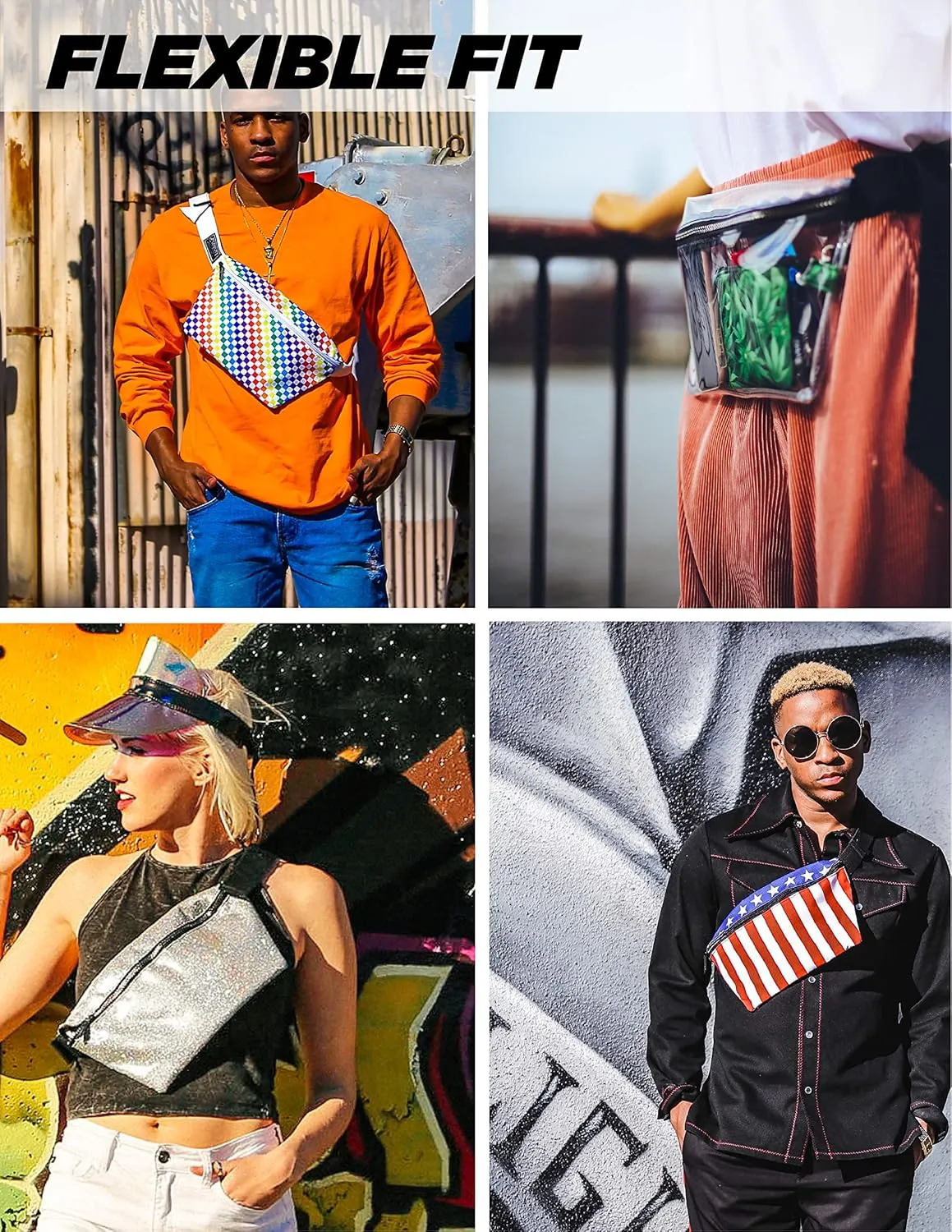 Plus Size Fanny Packs for Women – 80s/90s Large Bum Bag – Unisex Crossbody Waist Belt Bag for Travel, Festivals, Sports & Daily Use – Waist Belt Bag for Women | Patent Black