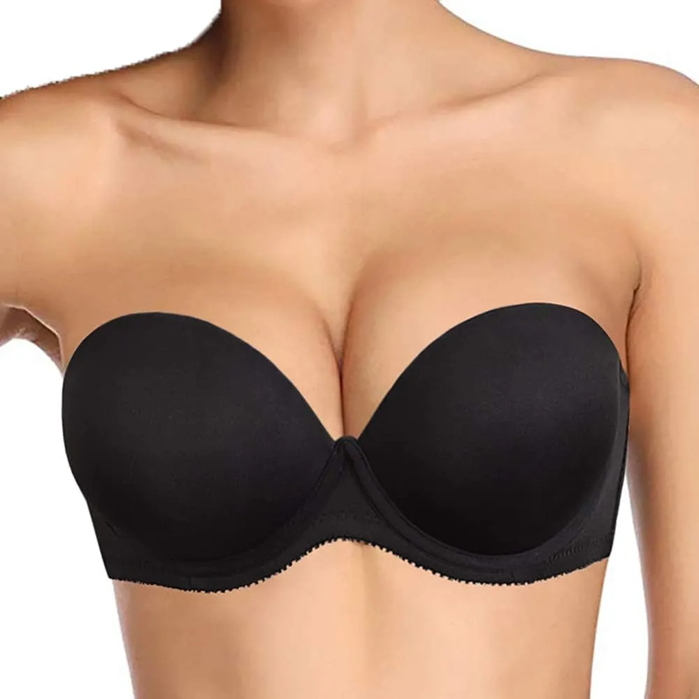 Plusexy Women's Push Up Strapless Bra Thick Padded Underwire Convertible Multiway Bras