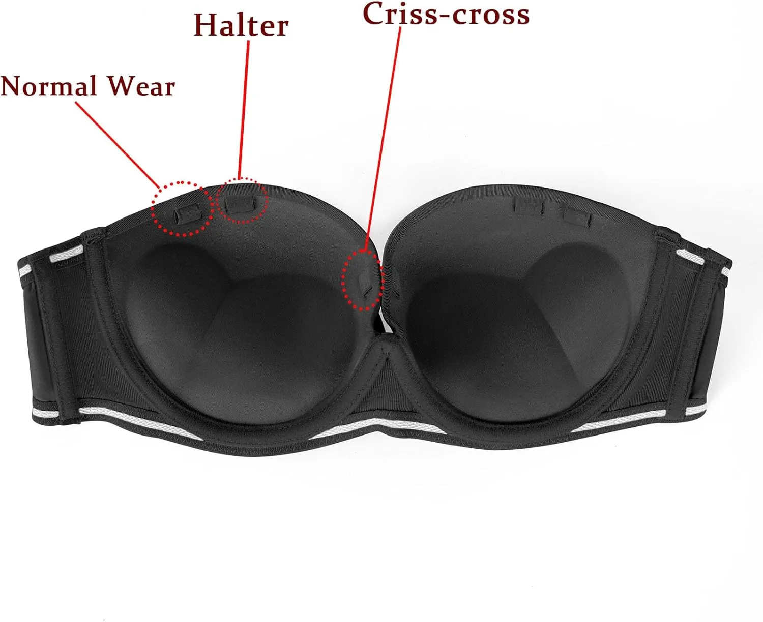 Plusexy Women's Push Up Strapless Bra Thick Padded Underwire Convertible Multiway Bras