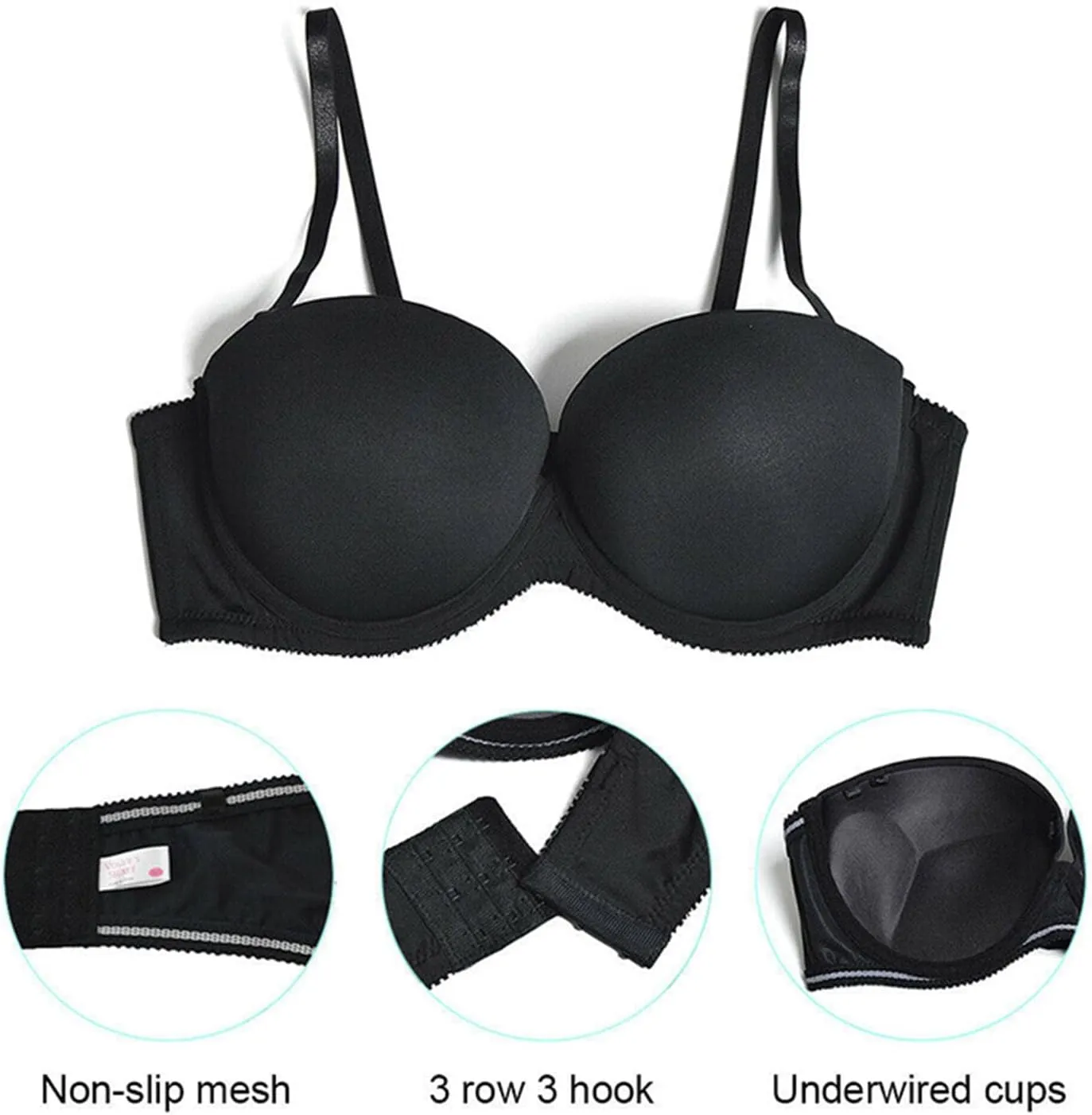 Plusexy Women's Push Up Strapless Bra Thick Padded Underwire Convertible Multiway Bras
