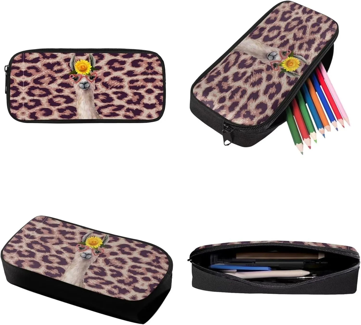 Poceacles Alpaca Leopard Print Backpacks for Kids School Backpack with Lunch Box Pencil Bag 3 In 1 School Backpacks Book Bag with Pencil Case Lightweight Daypack Bookbag Back to School Supplies