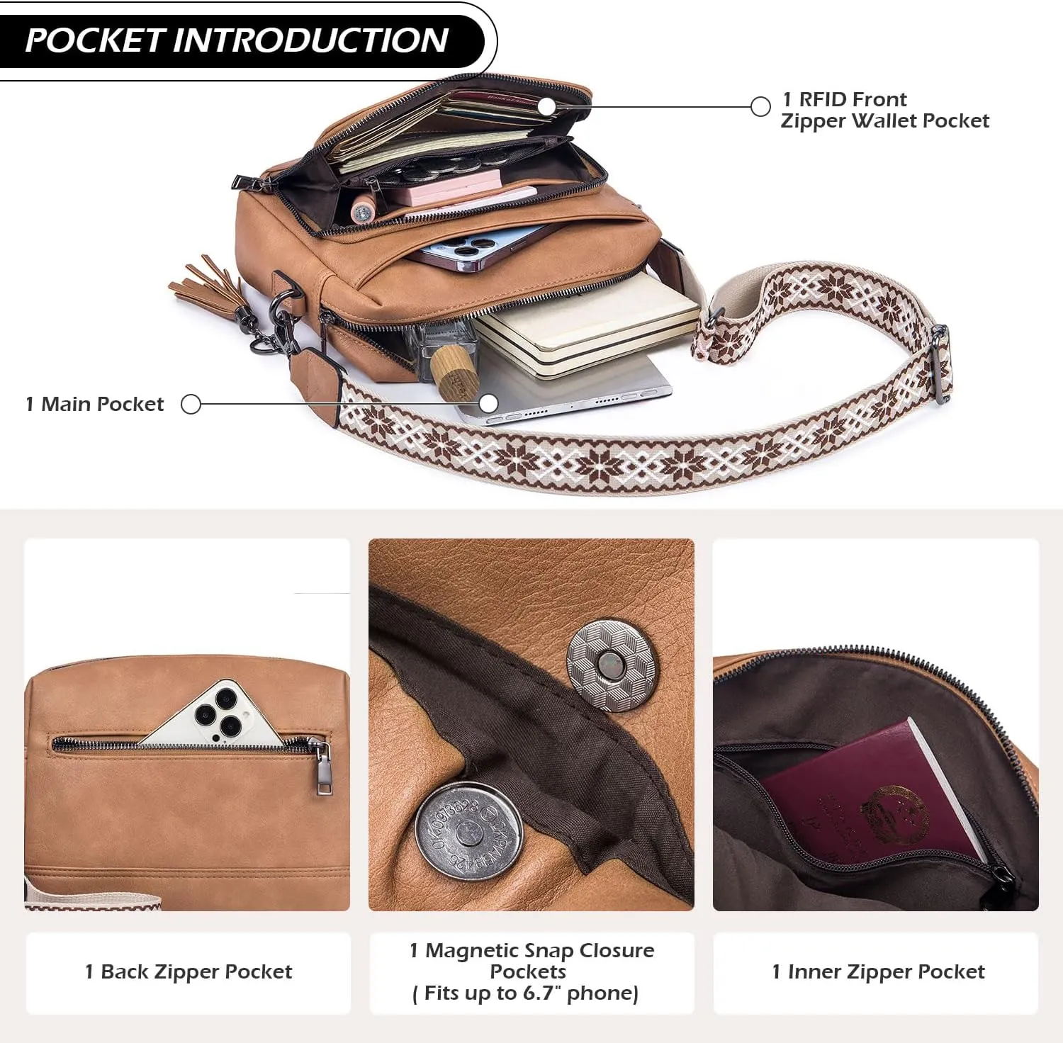 POIUGOYA Crossbody Purses for Women Trendy,Vegan Leather Medium Crossbody Bag,Women's Crossbody Travel Purse Built in Wallet