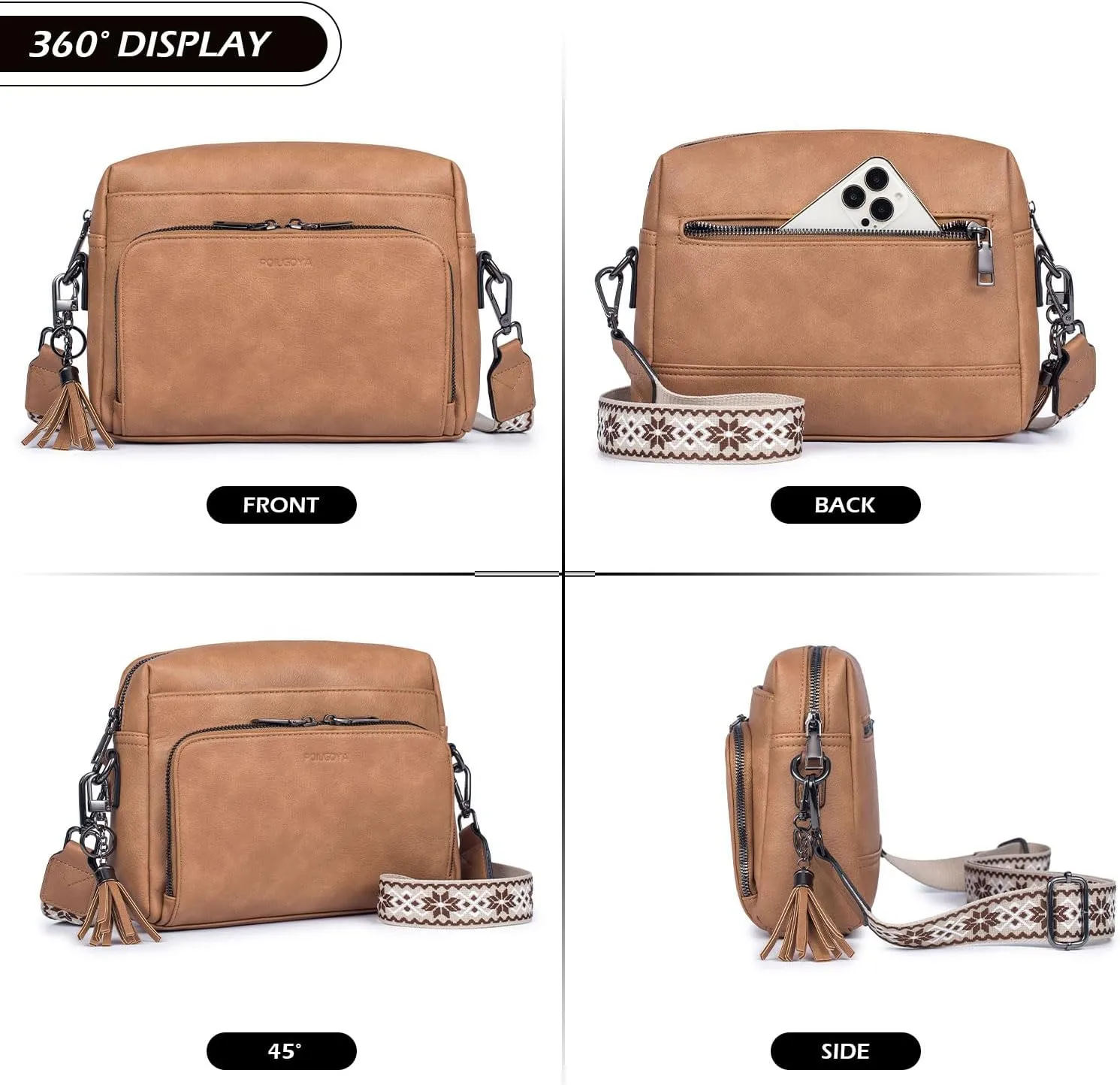POIUGOYA Crossbody Purses for Women Trendy,Vegan Leather Medium Crossbody Bag,Women's Crossbody Travel Purse Built in Wallet