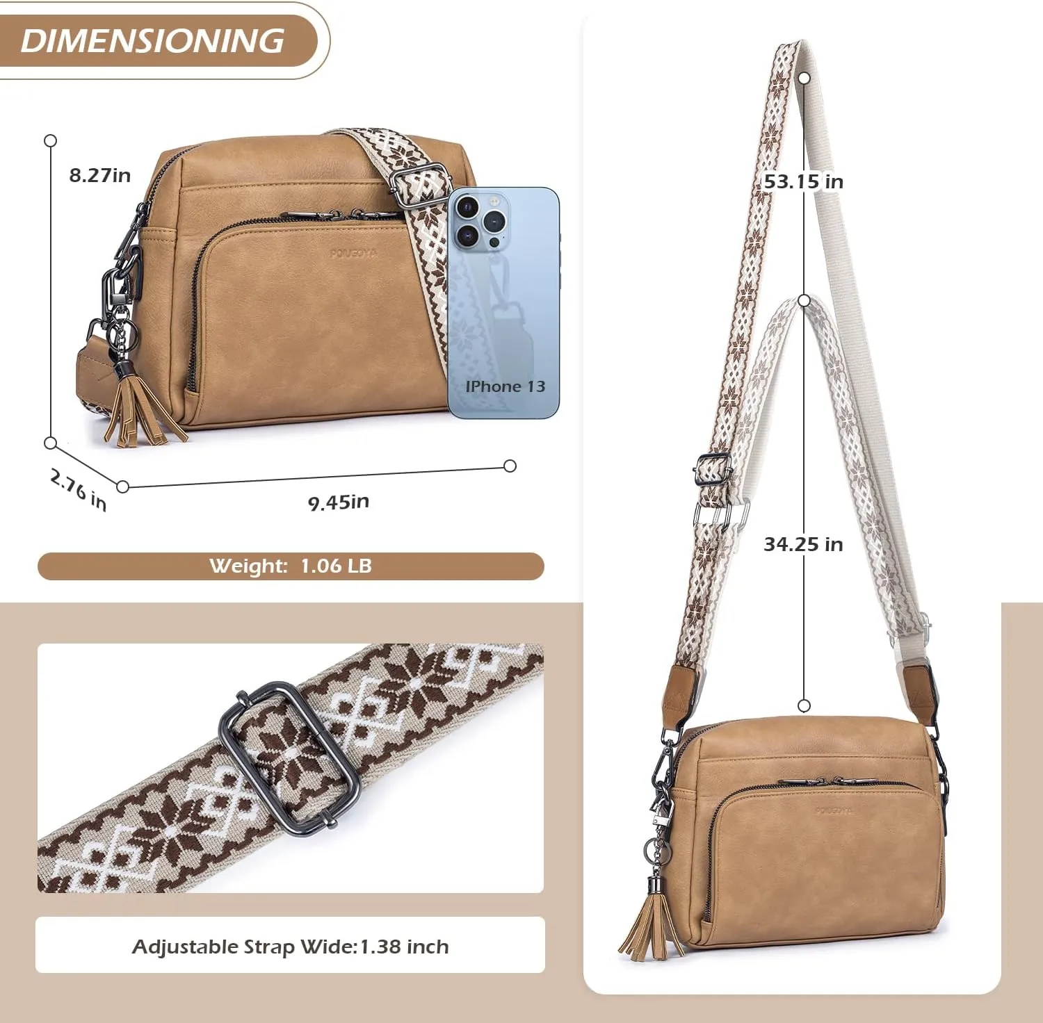 POIUGOYA Crossbody Purses for Women Trendy,Vegan Leather Medium Crossbody Bag,Women's Crossbody Travel Purse Built in Wallet