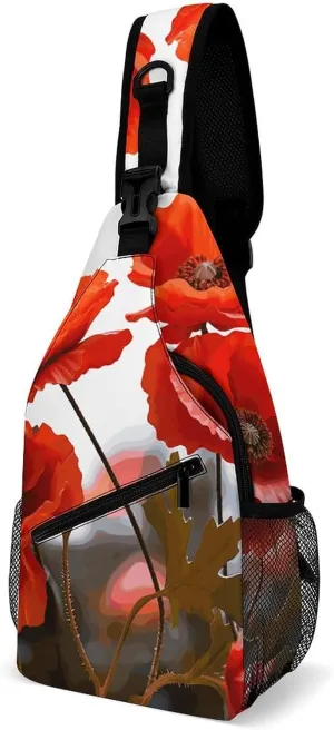 Poppy Flowers Vivid Petals Crossbody Sling Bag for Men Hiking Backpack Travel Chest Bag Man Purse Shoulder Bags Daypack
