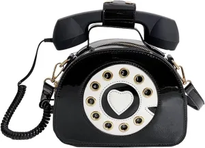 PORRASSO Crossbody Bag Women Creative Shoulder Bag PU Telephone Shaped Handbag Satchel Black