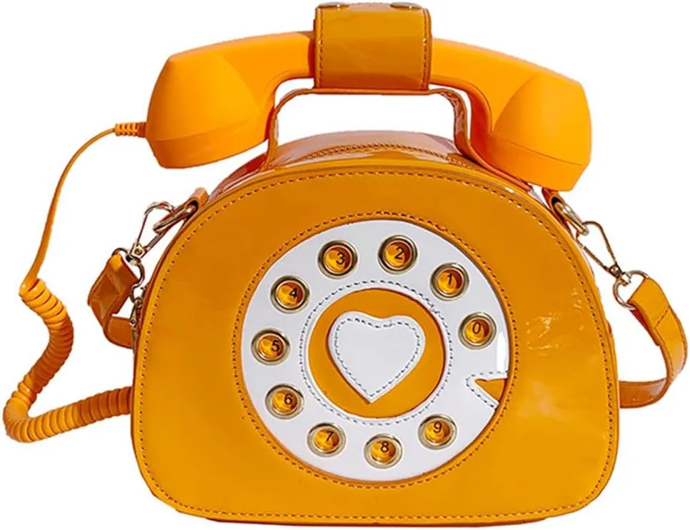 PORRASSO Crossbody Bag Women Creative Shoulder Bag PU Telephone Shaped Handbag Satchel Orange