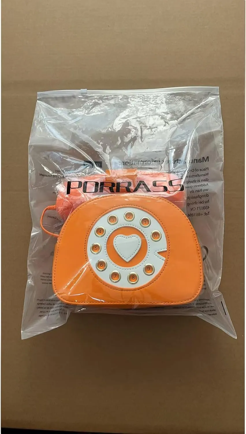 PORRASSO Crossbody Bag Women Creative Shoulder Bag PU Telephone Shaped Handbag Satchel Orange