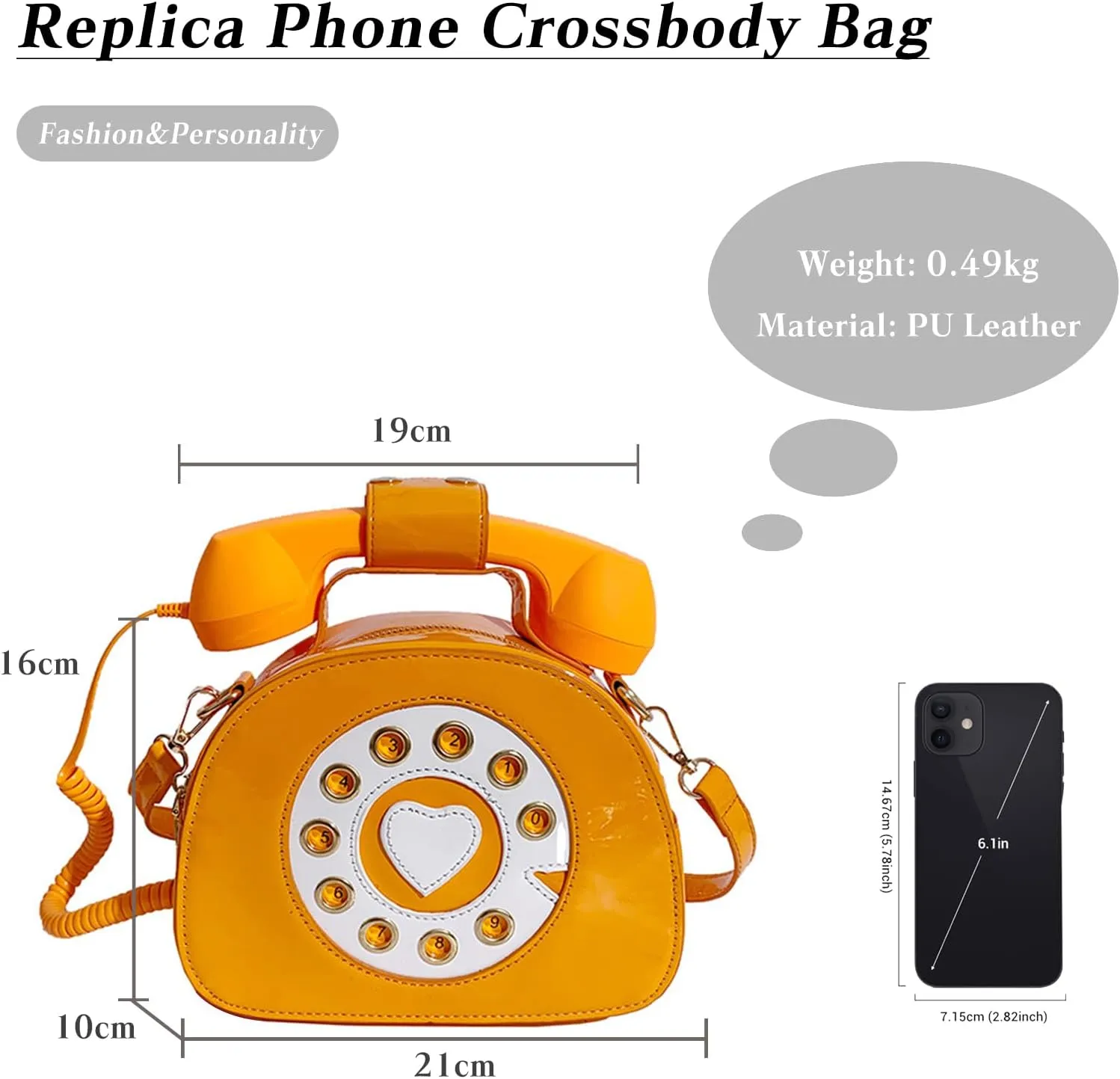 PORRASSO Crossbody Bag Women Creative Shoulder Bag PU Telephone Shaped Handbag Satchel Orange
