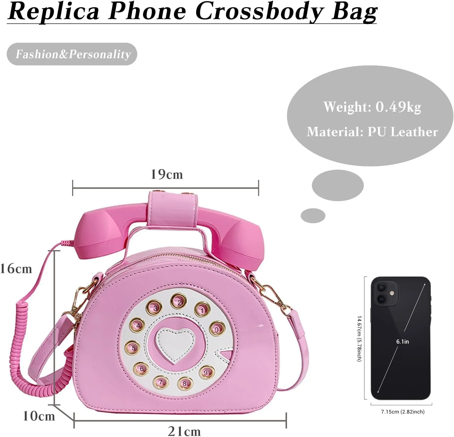 PORRASSO Crossbody Bag Women Creative Shoulder Bag PU Telephone Shaped Handbag Satchel Pink
