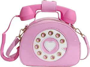 PORRASSO Crossbody Bag Women Creative Shoulder Bag PU Telephone Shaped Handbag Satchel Pink