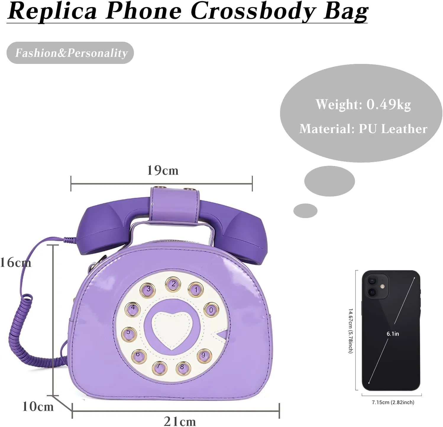 PORRASSO Crossbody Bag Women Creative Shoulder Bag PU Telephone Shaped Handbag Satchel Purple