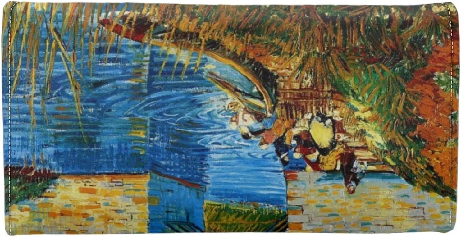 Post-impressionism Art Leather Trifold Wallet for Women Van Gogh Painting Nature Clutch Organizer Wallet, Card Holder Ladies Travel Purse, The Langlois Bridge at Arles