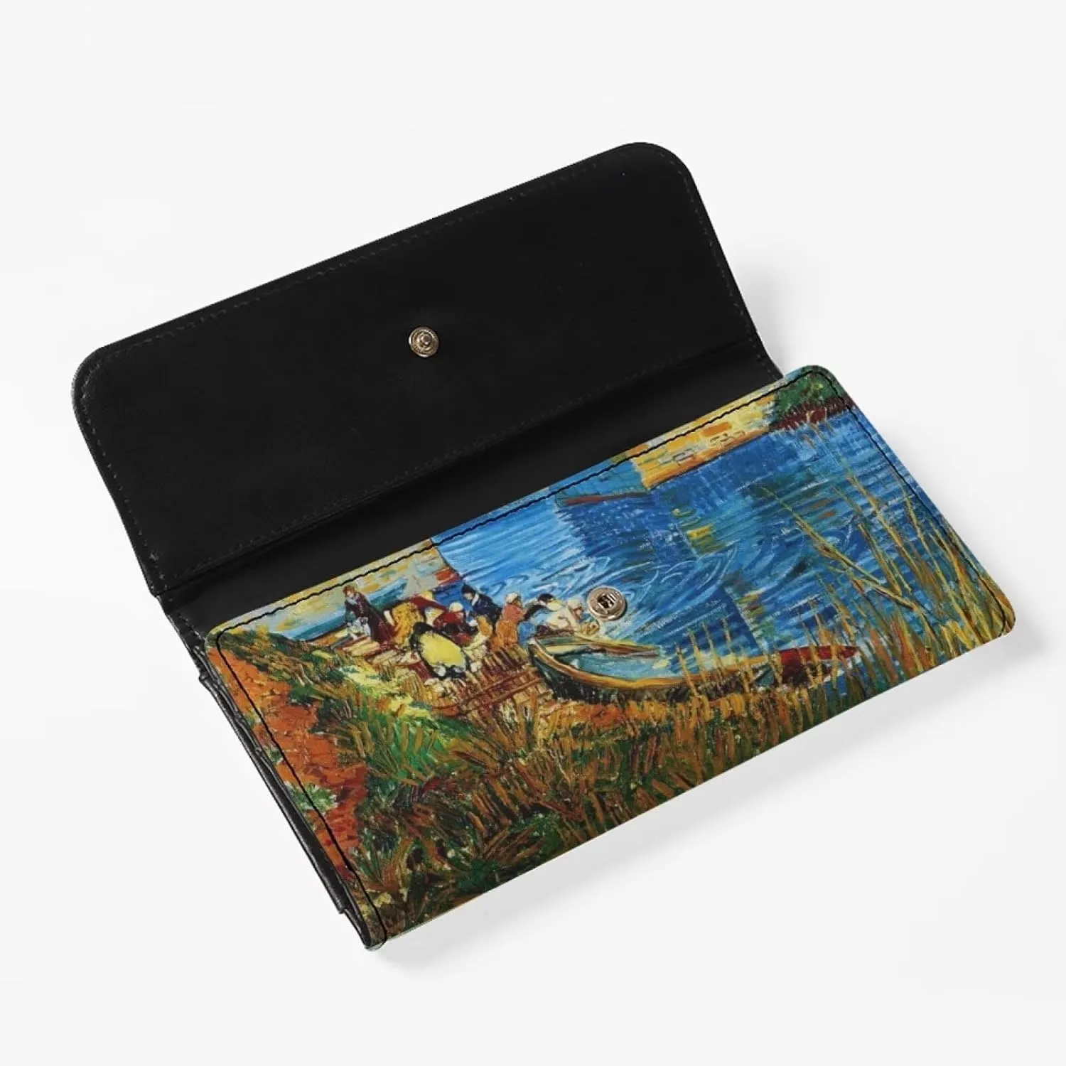 Post-impressionism Art Leather Trifold Wallet for Women Van Gogh Painting Nature Clutch Organizer Wallet, Card Holder Ladies Travel Purse, The Langlois Bridge at Arles