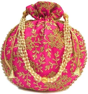 Potli Bag Indian String Purse Bag Pouch Potli for Gift Marriage and Indian Parties Indian Traditional Bag Purse Multicolors, Orange
