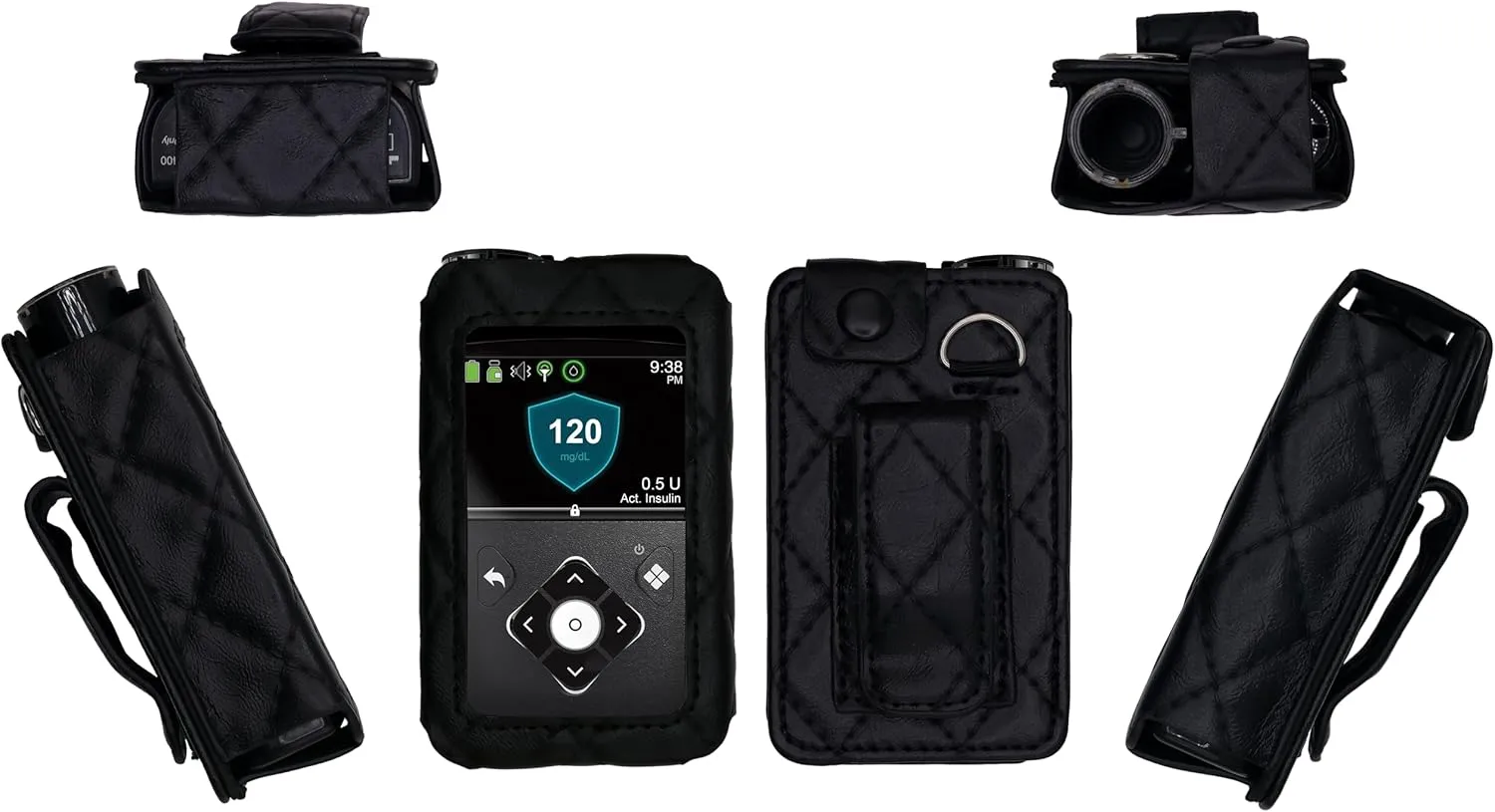 Premium Diamond Check Pattern Holster with Screen Protector & Belt Clip (Neck Lanyard) for Medtronic Minimed Insulin Pump 630G/ 640G/ 670G/770G/780G (All Model) (Black)