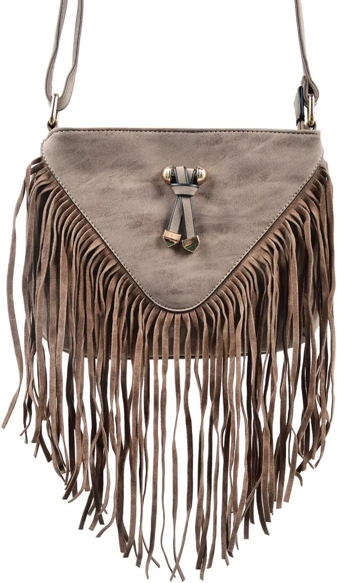 Premium Faux Suede Leather Fringe Tassel Crossbody Shoulder Bag