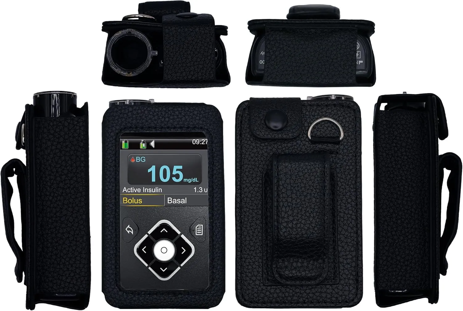 Premium Fitted Leather Case with Screen Protector & Belt Clip (Neck Lanyard) for Medtronic Minimed Insulin Pump 630G/ 640G/ 670G/770G/780G (All Model) (Vertical-B1-Black)