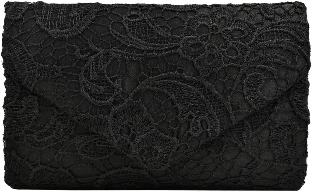 Premium Lace Paisley Floral Fabric Satin Envelope Flap Clutch Evening Bag