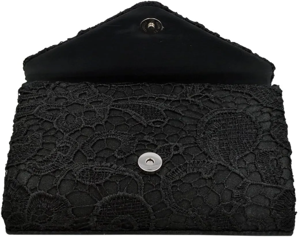 Premium Lace Paisley Floral Fabric Satin Envelope Flap Clutch Evening Bag