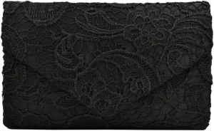 Premium Lace Paisley Floral Fabric Satin Envelope Flap Clutch Evening Bag