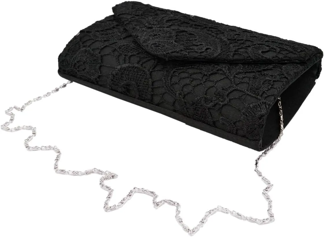 Premium Lace Paisley Floral Fabric Satin Envelope Flap Clutch Evening Bag