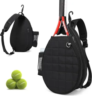 Pro Tennis Crossbody Sling Bag: Waterproof 2-Racket Quilted Pickleball Bag with Wet/Dry Compartment | Durable Unisex Design for Women, Men and Youth