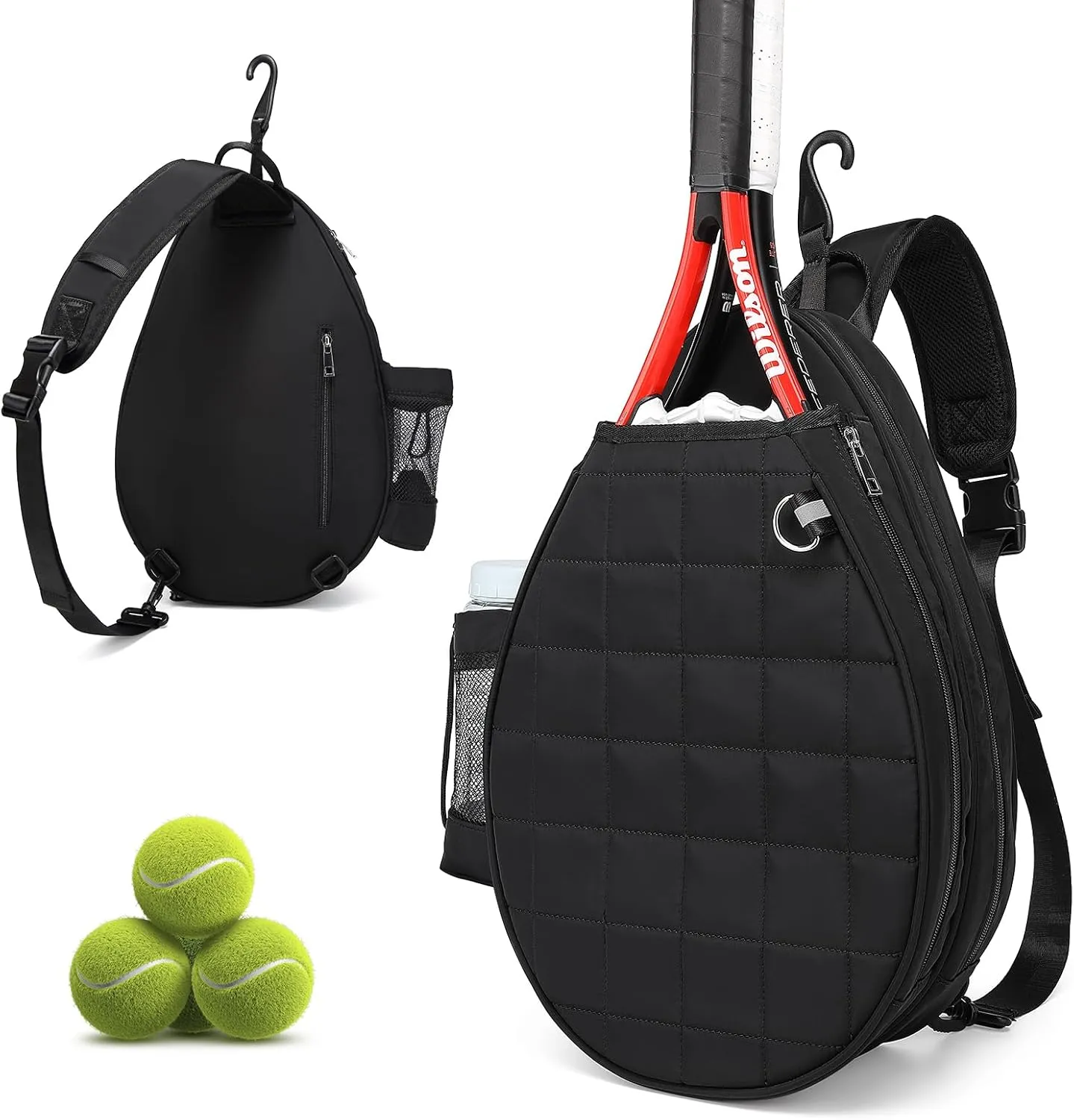 Pro Tennis Crossbody Sling Bag: Waterproof 2-Racket Quilted Pickleball Bag with Wet/Dry Compartment | Durable Unisex Design for Women, Men and Youth