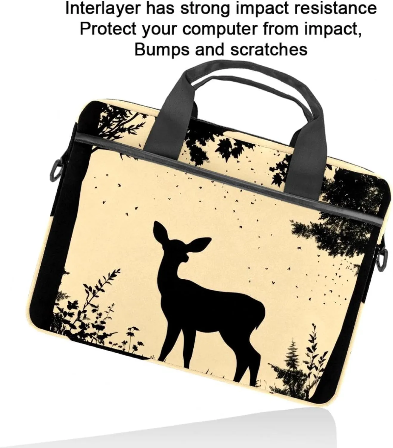 Protective Laptop Shoulder Messenger Bag Silhouette of Animal Trees Grass Briefcase Carrying Case Sleeve