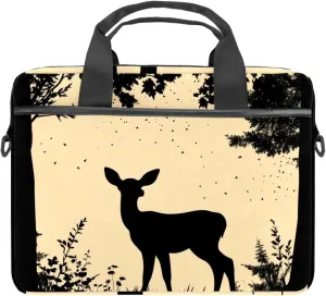 Protective Laptop Shoulder Messenger Bag Silhouette of Animal Trees Grass Briefcase Carrying Case Sleeve