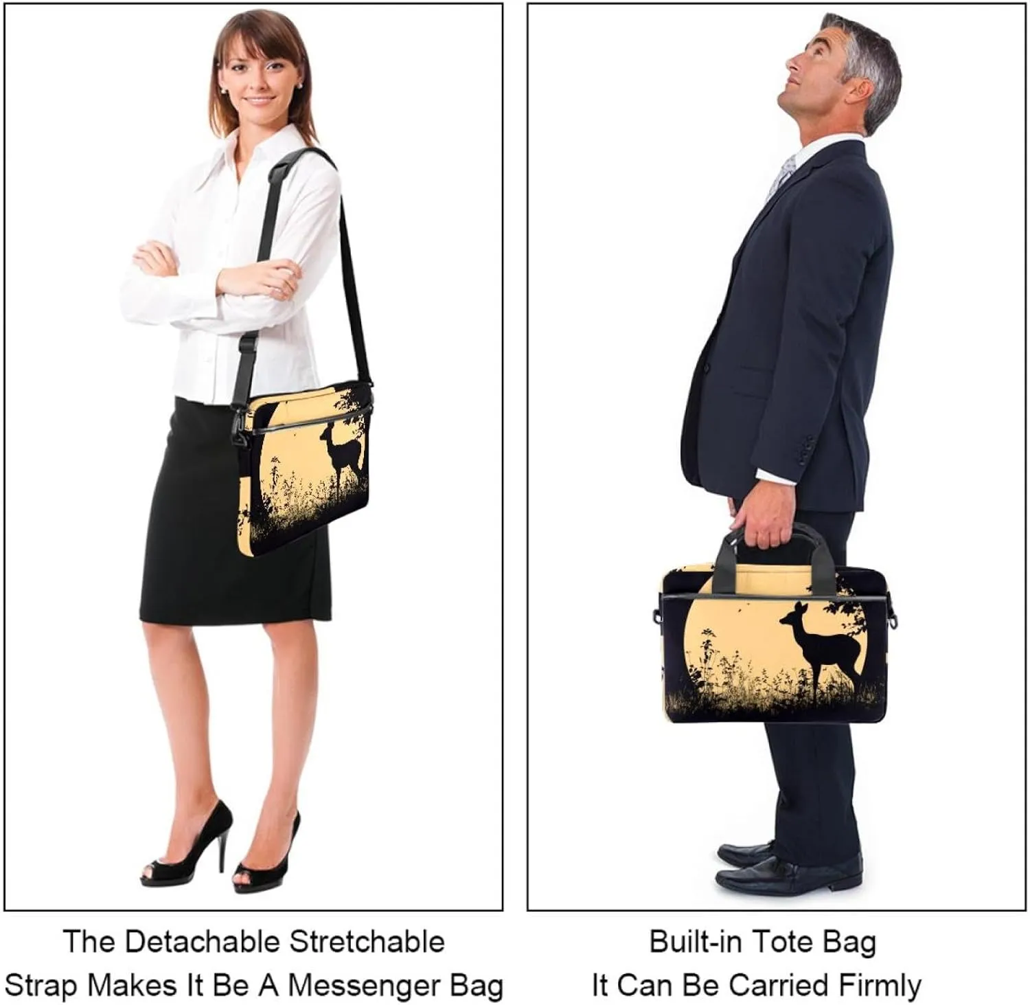 Protective Laptop Shoulder Messenger Bag Silhouette of Animal Trees Grass Briefcase Carrying Case Sleeve