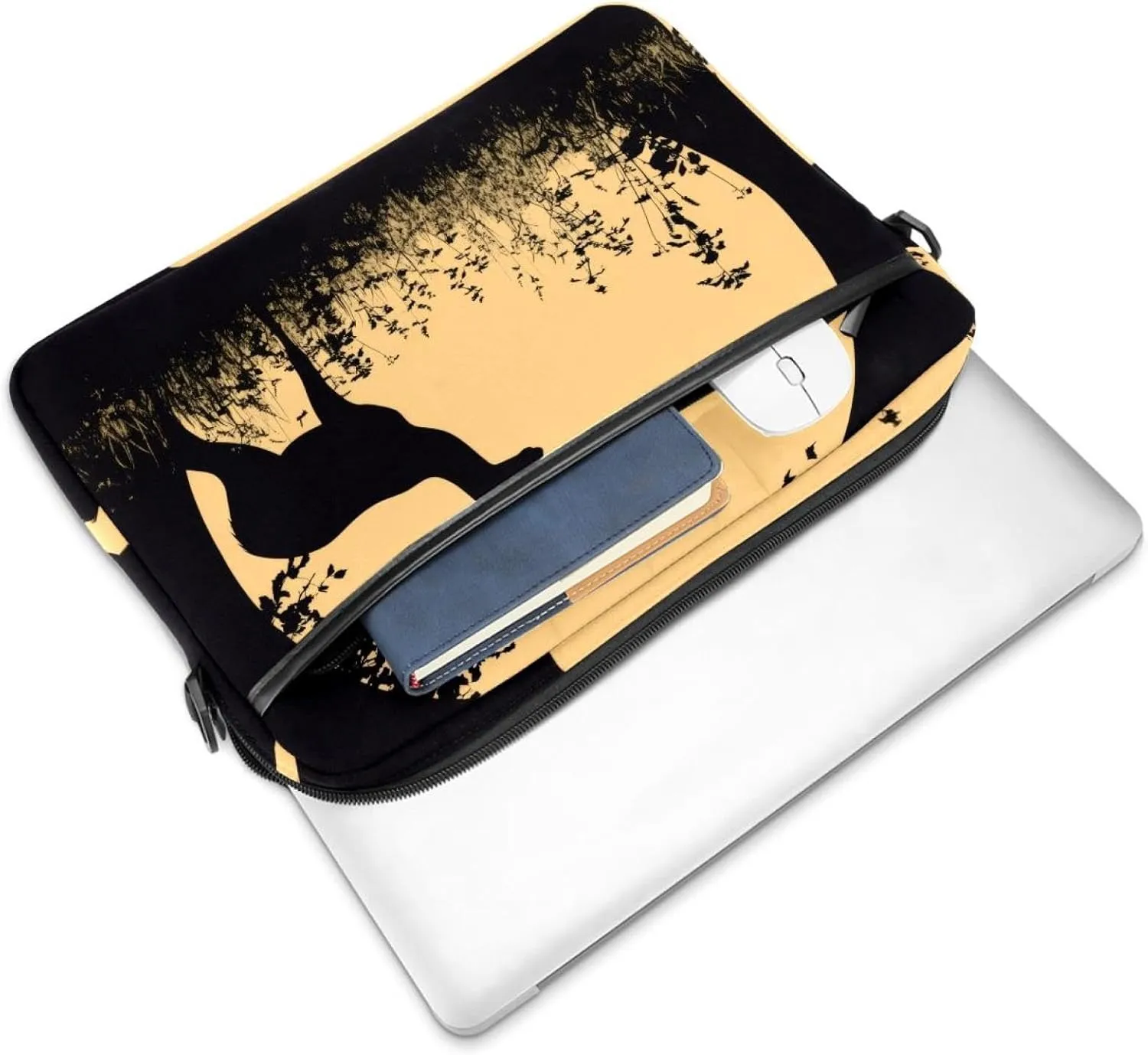 Protective Laptop Shoulder Messenger Bag Silhouette of Animal Trees Grass Briefcase Carrying Case Sleeve