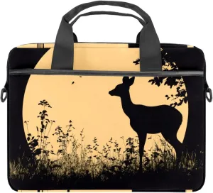 Protective Laptop Shoulder Messenger Bag Silhouette of Animal Trees Grass Briefcase Carrying Case Sleeve