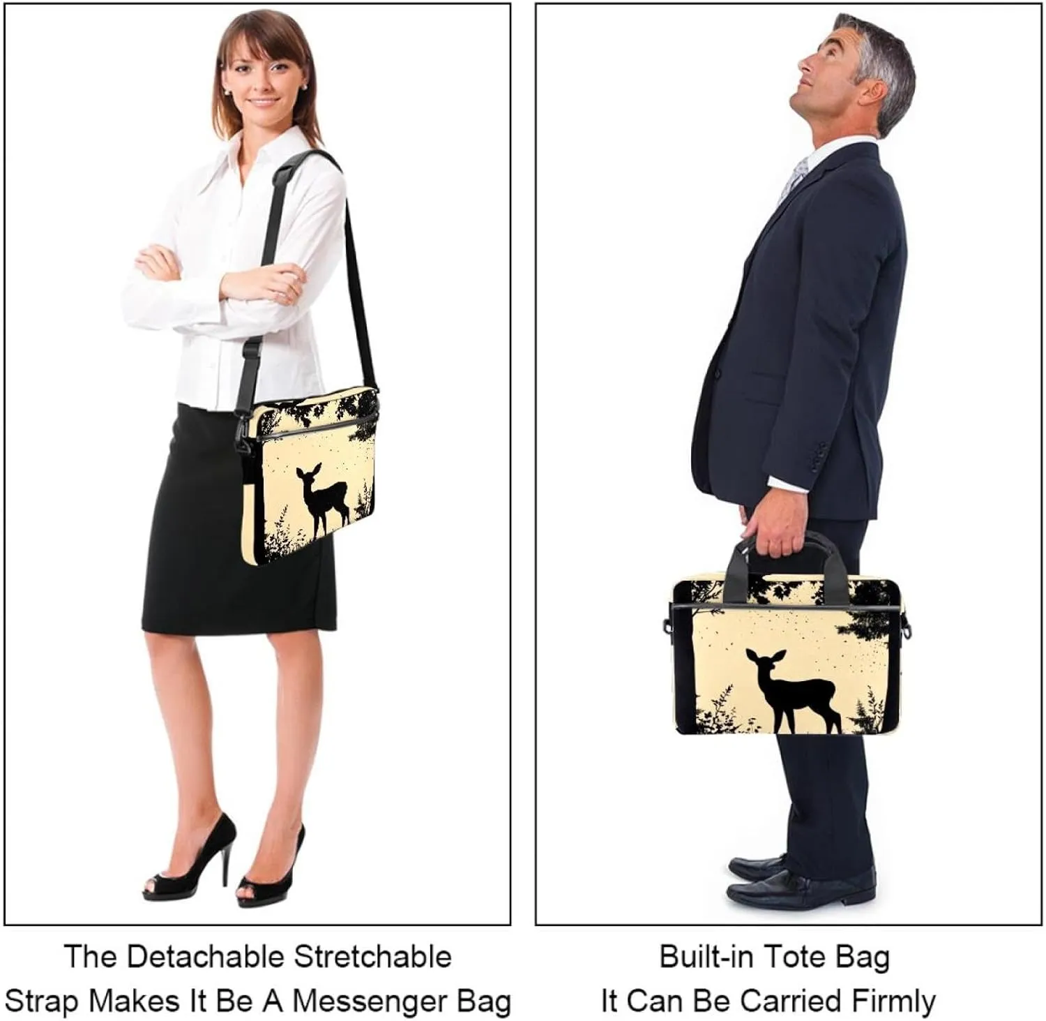 Protective Laptop Shoulder Messenger Bag Silhouette of Animal Trees Grass Briefcase Carrying Case Sleeve