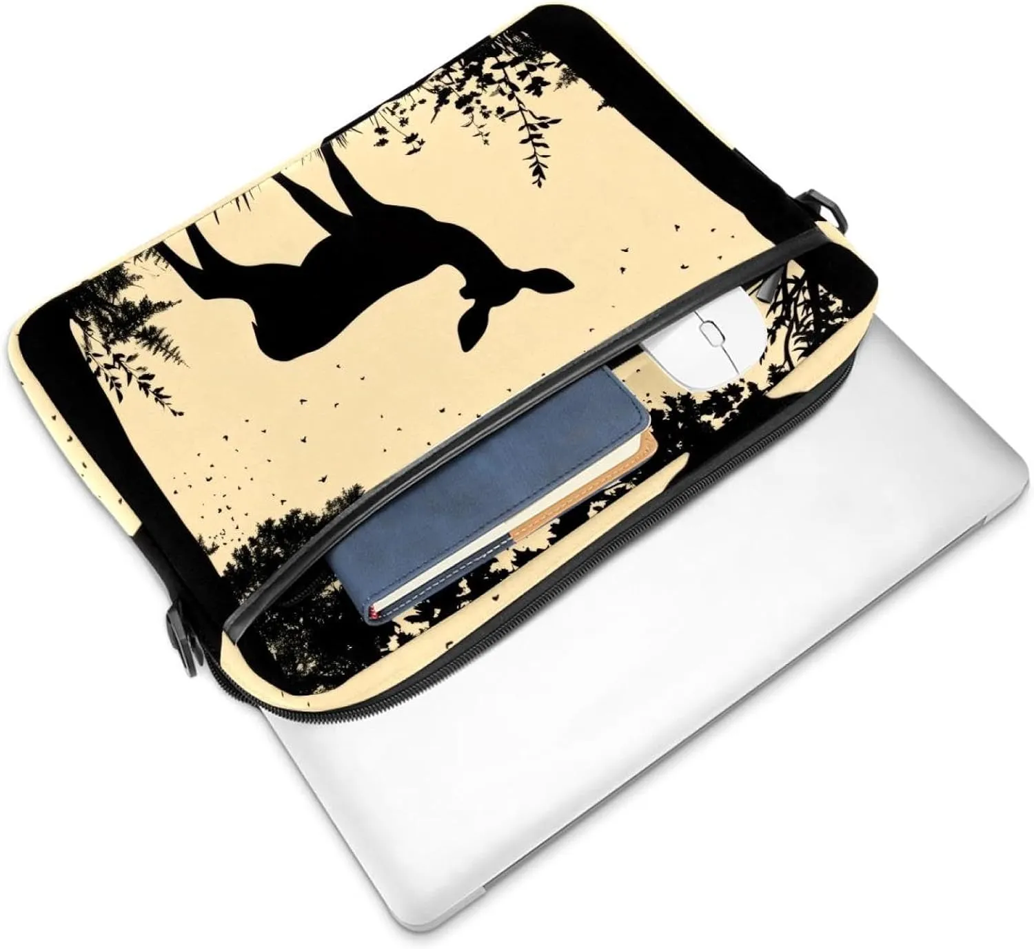 Protective Laptop Shoulder Messenger Bag Silhouette of Animal Trees Grass Briefcase Carrying Case Sleeve