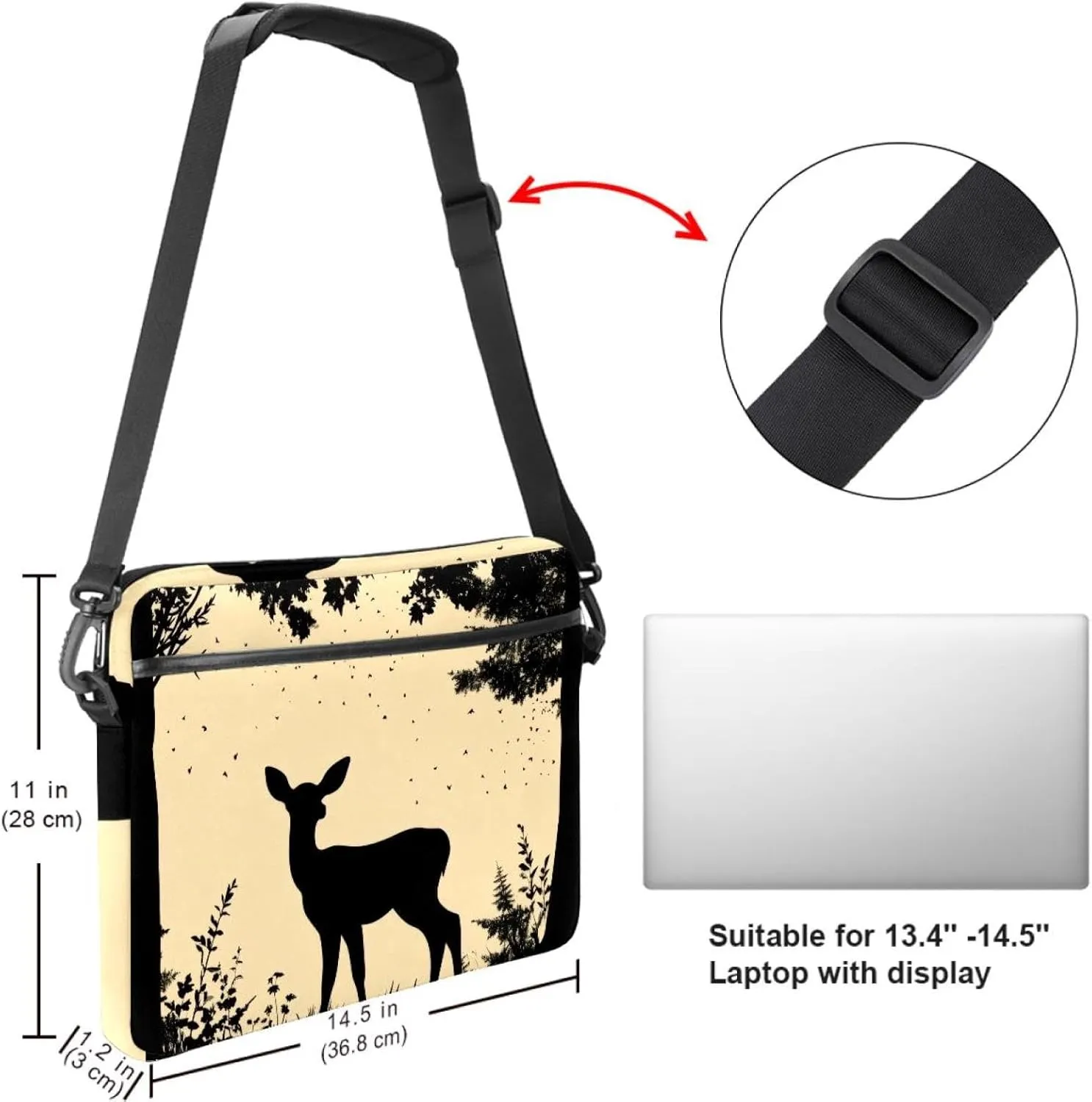 Protective Laptop Shoulder Messenger Bag Silhouette of Animal Trees Grass Briefcase Carrying Case Sleeve
