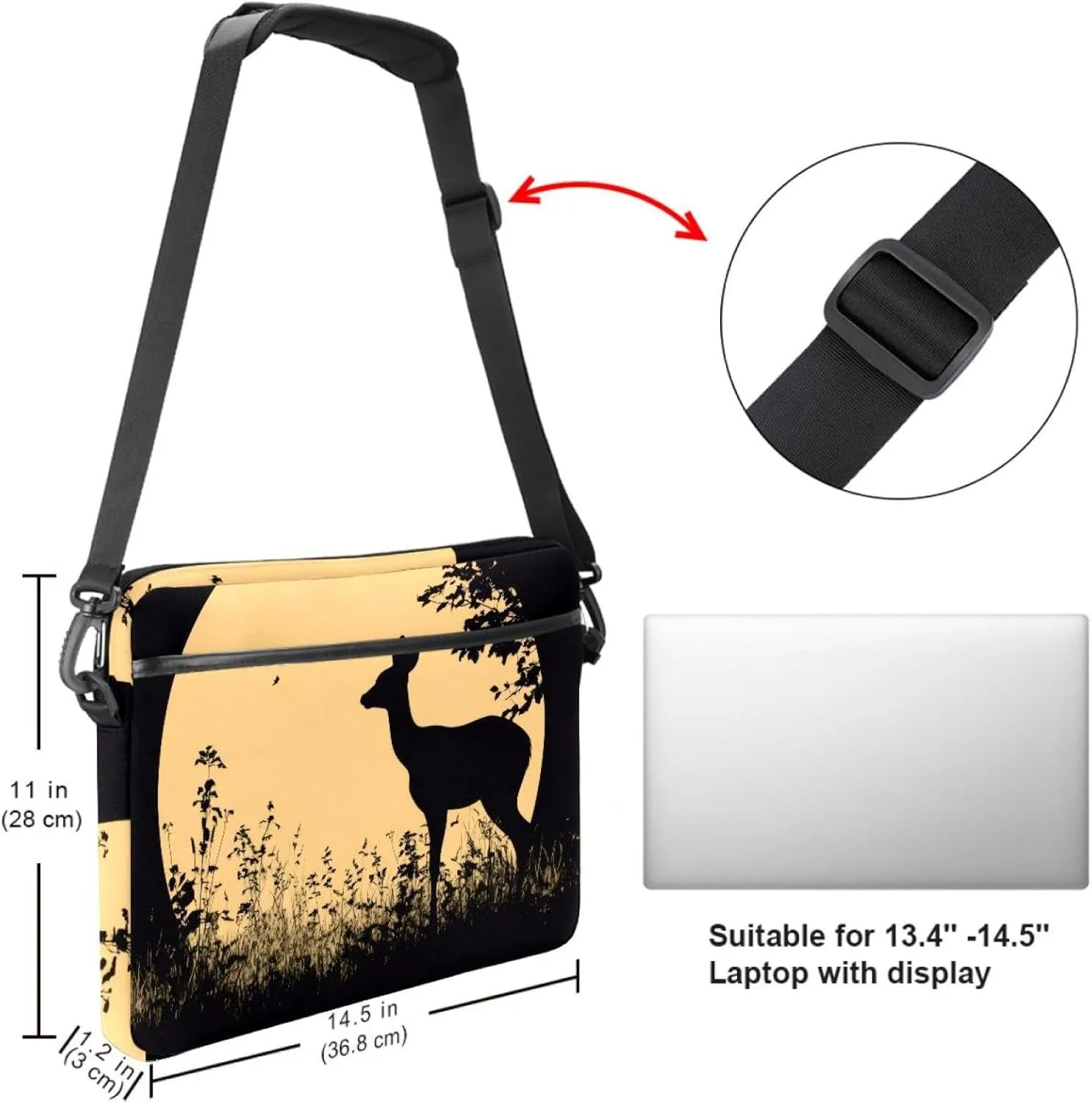 Protective Laptop Shoulder Messenger Bag Silhouette of Animal Trees Grass Briefcase Carrying Case Sleeve