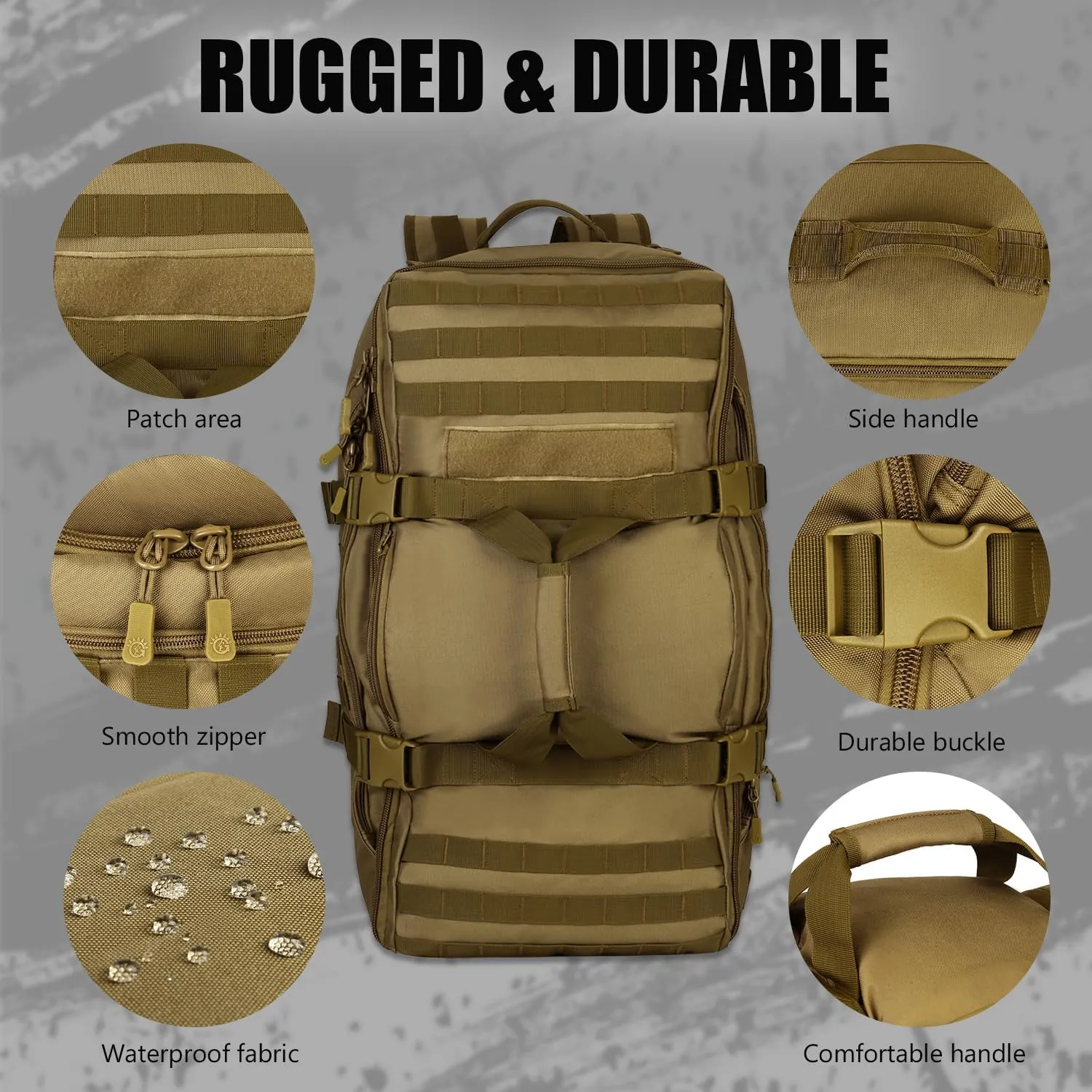 Protector Plus Tactical Travel Backpack 60L Military MOLLE Duffel Bag (Rain Cover & Patch Included)